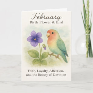 Tarjeta Cumpleaños en Febrero Pájaro del Amor Floral Crist