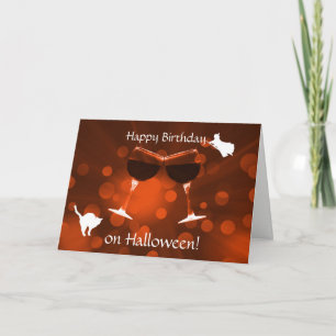 Tarjeta Cumpleaños en Halloween Vino y Gato Bruja Divertid