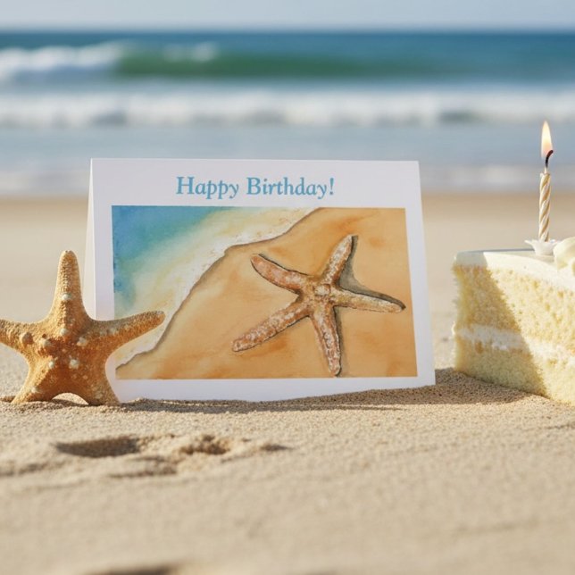 Tarjeta Cumpleaños en la Playa Estrella de Mar Costera Acu (Subido por el creador)
