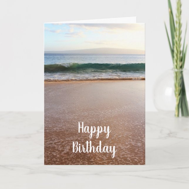 Tarjeta Cumpleaños en la playa y olas de Maui (Anverso)