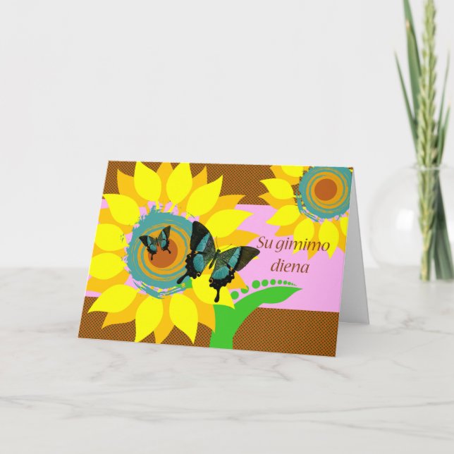 Tarjeta Cumpleaños en lituano, Su gimimo diena, mariposa (Anverso)