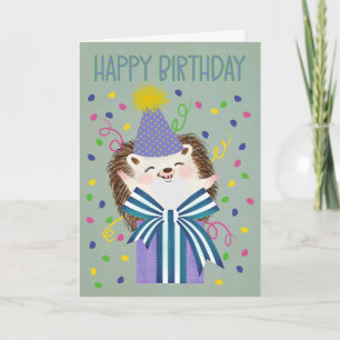 Tarjeta Cumpleaños Erizo Alegría con Regalo