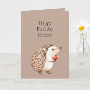 Tarjeta Cumpleaños Erizo Corazones Rojos Crema Marrón Coco