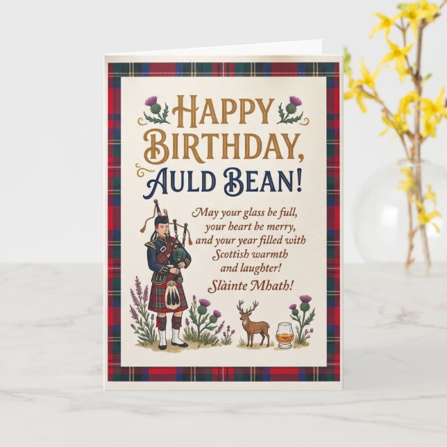 Tarjeta Cumpleaños escocés Auld Bean (flor amarilla)