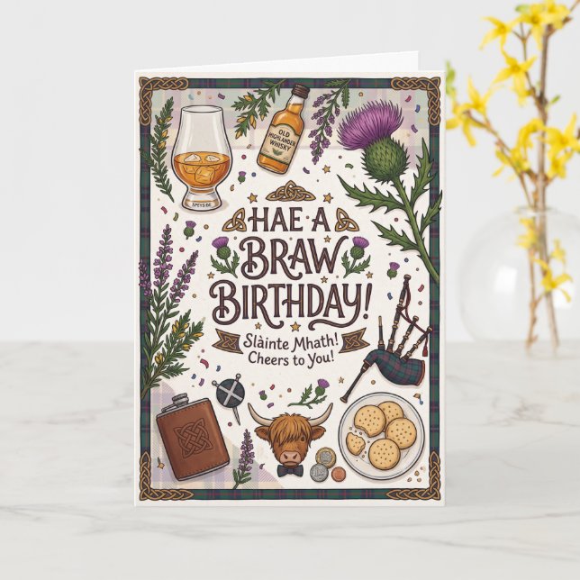 Tarjeta Cumpleaños escocés genial (flor amarilla)
