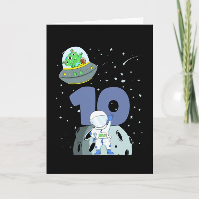 Tarjeta CUMPLEAÑOS ESPACIAL 10 Cumpleaños 10º Niño Astrona (Anverso)
