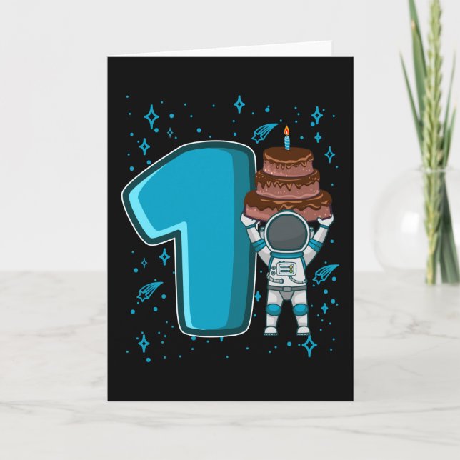 Tarjeta CUMPLEAÑOS ESPACIALES 1 Primer cumpleaños 1 año ni (Anverso)