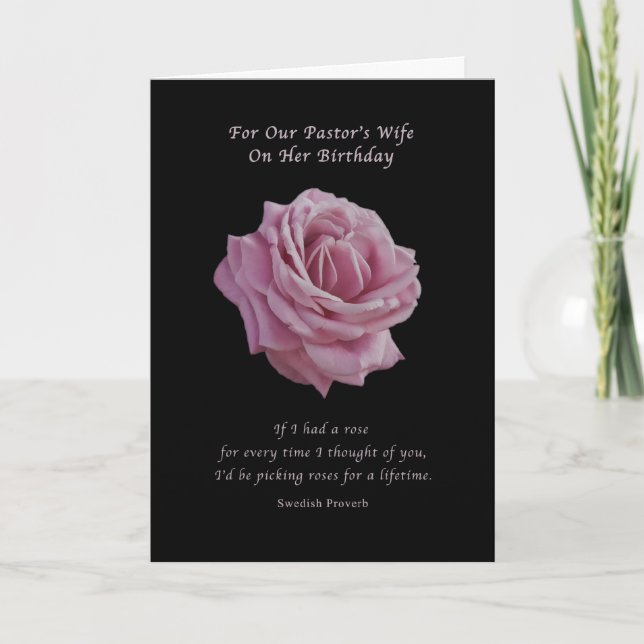 Tarjeta Cumpleaños, esposa del pastor, rosa rosa en negro (Anverso)