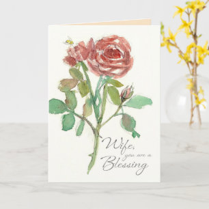 Tarjeta Cumpleaños Esposa Dios te Bendiga Flor Rosa Roja