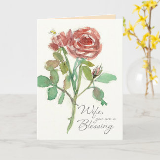 Tarjeta Cumpleaños Esposa Dios te Bendiga Flor Rosa Roja