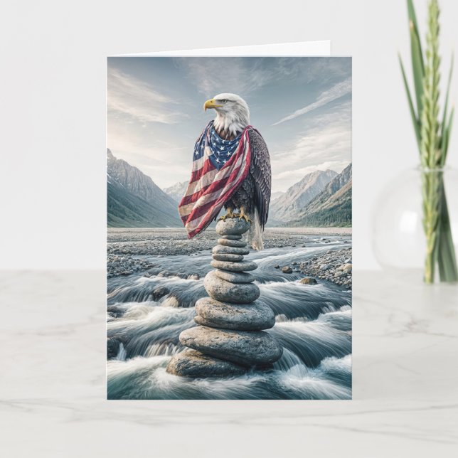 Tarjeta Cumpleaños Estados Unidos Bald Eagle En Cairn (Anverso)