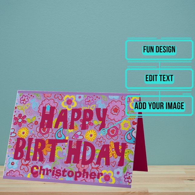 Tarjeta Cumpleaños estético hippie de los años 70 (Outside it has a great retro 1970's vintage flower hippie aesthetic.)