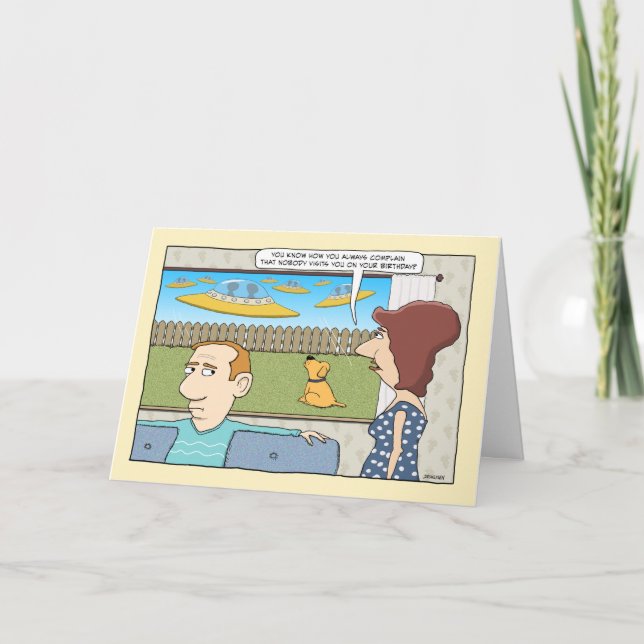 Tarjeta Cumpleaños extranjero divertido de los visitantes (Anverso)