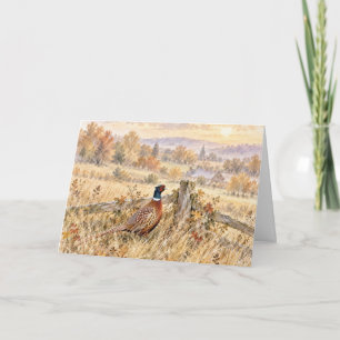 Tarjeta Cumpleaños Faisán de Otoño en Campo Rural