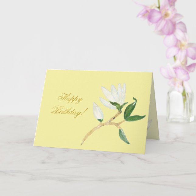 Tarjeta Cumpleaños | Faux Gold Magnolia Branch Yellow (Orquídea)