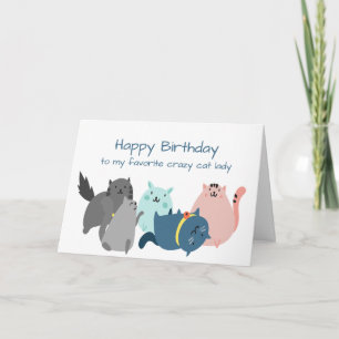 Tarjeta Cumpleaños Favorito Gato Loco Dama Graciosos Gatit