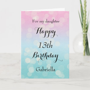 Tarjeta Cumpleaños feliz 13 Pretty Pink and Blue hija