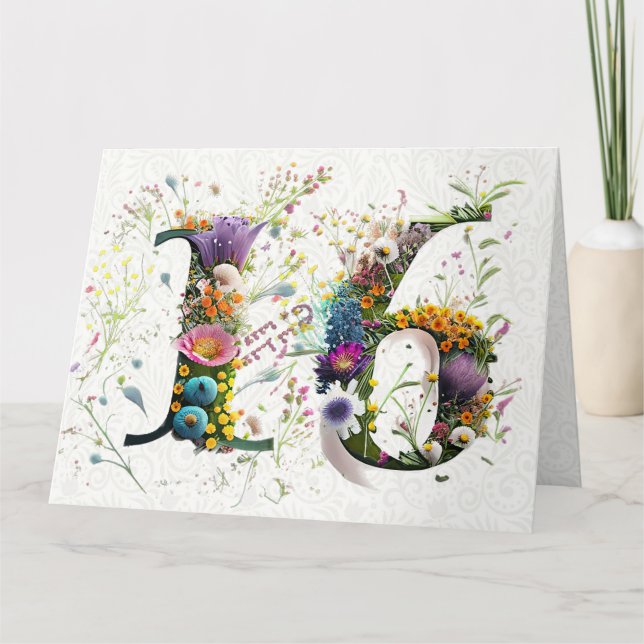 Tarjeta Cumpleaños Feliz 16 Texto Flores Silvestres (Anverso)