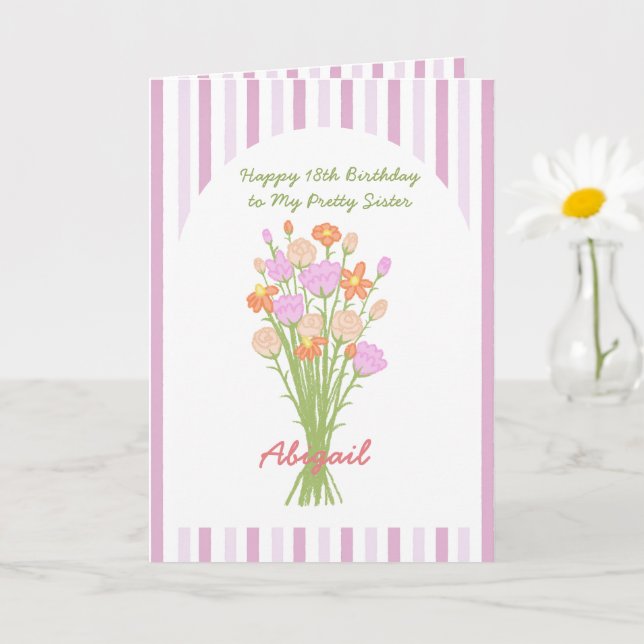 Tarjeta Cumpleaños Feliz 18 Pretty Wildflower para Hermana (Planta pequeña)
