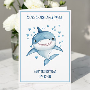 Tarjeta Cumpleaños Feliz 3º Cumpleaños Niños Lindos Tiburó