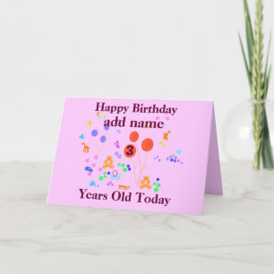 Tarjeta Cumpleaños feliz 3 años añada nombre/edad de cambi
