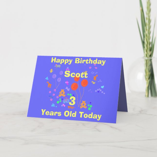 Tarjeta Cumpleaños feliz 3 años añada nombre/edad de cambi (Anverso)