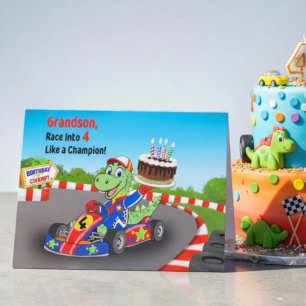 Tarjeta Cumpleaños Feliz 4 Nieto Carrera de Dinosaurios Co