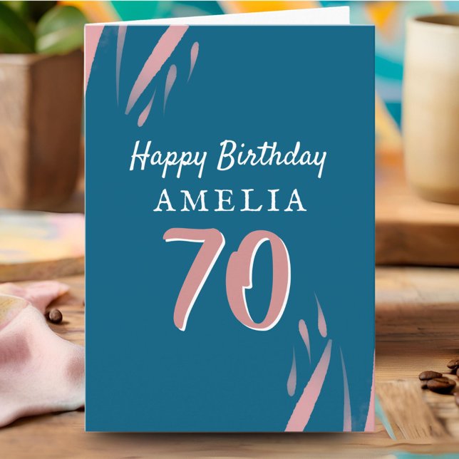 Tarjeta Cumpleaños Feliz 70 Elegante Acuarela Rosa (Subido por el creador)