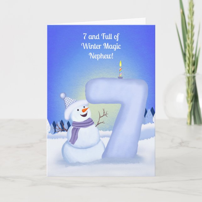 Tarjeta Cumpleaños Feliz 7 Sobrino Muñeco de Nieve  (Anverso)