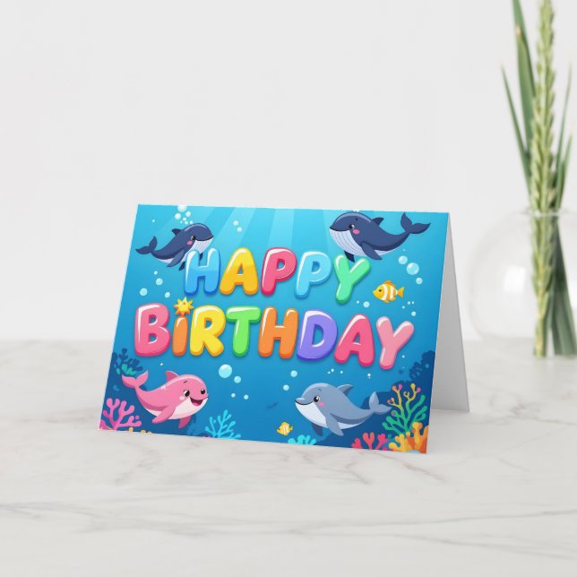 Tarjeta Cumpleaños feliz adorable delfín náutico (Anverso)