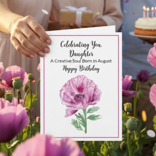 Tarjeta Cumpleaños Feliz Agosto Hija Púrpula Amapola