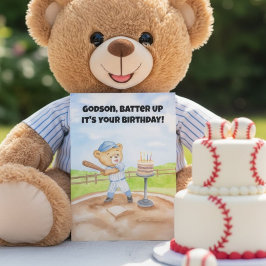 Tarjeta Cumpleaños Feliz Ahijado Oso de Peluche de Béisbol