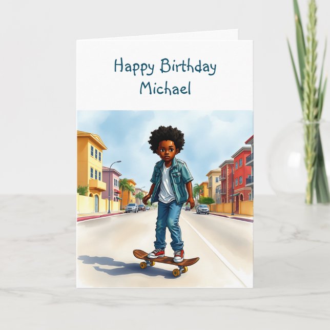 Tarjeta Cumpleaños feliz (Añadir nombre) | Niño en bicicle (Anverso)