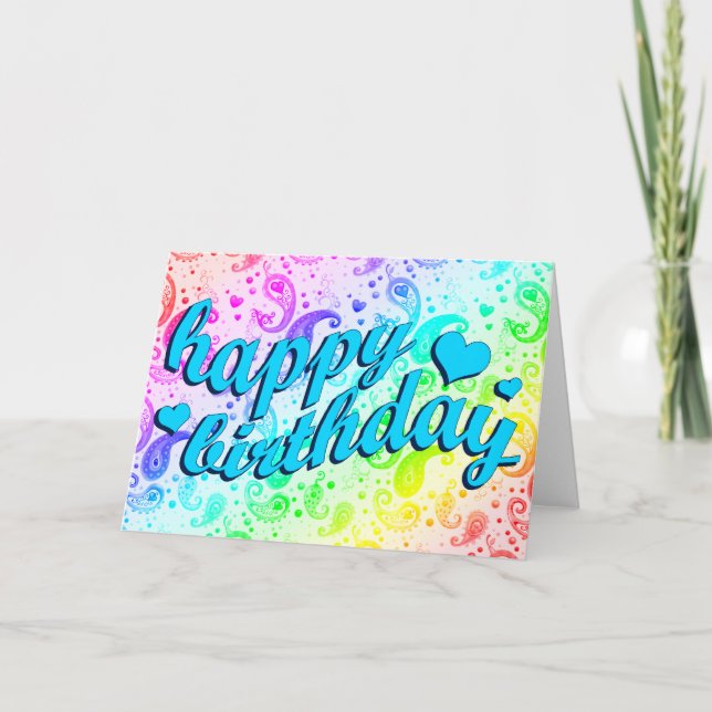 Tarjeta cumpleaños feliz : arcoiris paisley : (Anverso)