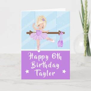 Tarjeta Cumpleaños Feliz Bailarina Rubia Niña Morado