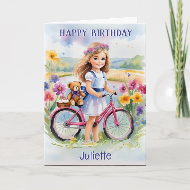 Tarjeta Cumpleaños Feliz Bicicleta Flores Osito Bo (Anverso)