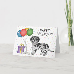 Tarjeta Cumpleaños Feliz Blue Merle Mini Goldendoodle Perr