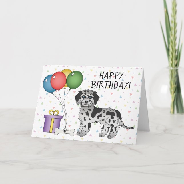 Tarjeta Cumpleaños Feliz Blue Merle Mini Goldendoodle Perr (Anverso)