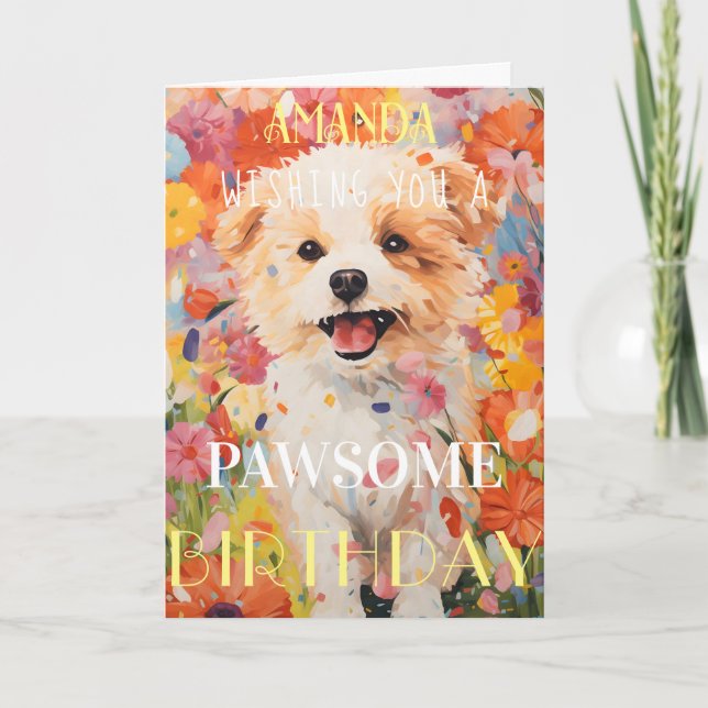 Tarjeta Cumpleaños Feliz Cachorro Rosa Lindo Alegre (Anverso)