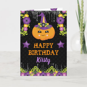 Tarjeta Cumpleaños Feliz Calabaza Floral de Halloween Ador