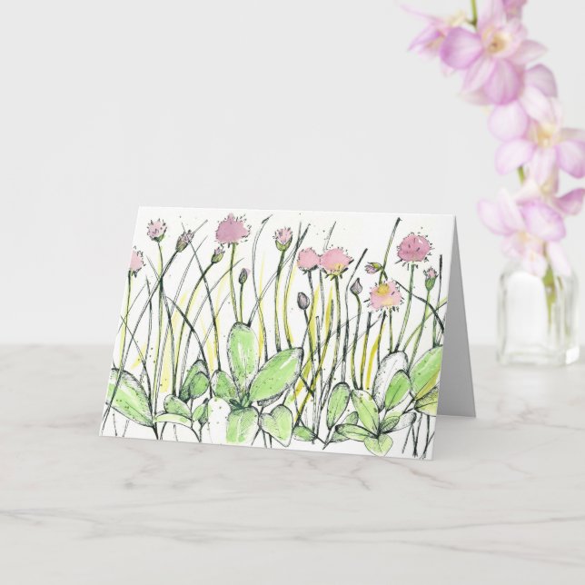 Tarjeta Cumpleaños Feliz Campo de Flores de Trébol Rojo co (Orquídea)