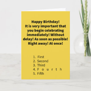 Tarjeta Cumpleaños Feliz Chiste Divertido Cuarto Ancho