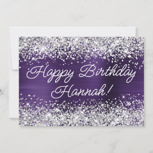 Tarjeta Cumpleaños Feliz con Brillo Plateado y Foil Violet