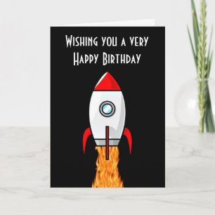 Tarjeta Cumpleaños feliz con cohete de nave espacial para