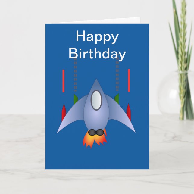 Tarjeta Cumpleaños feliz con cohete de nave espacial para  (Anverso)