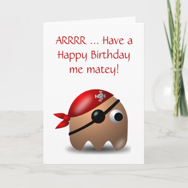 Tarjeta Cumpleaños feliz con parche para piratas y ojos (Anverso)