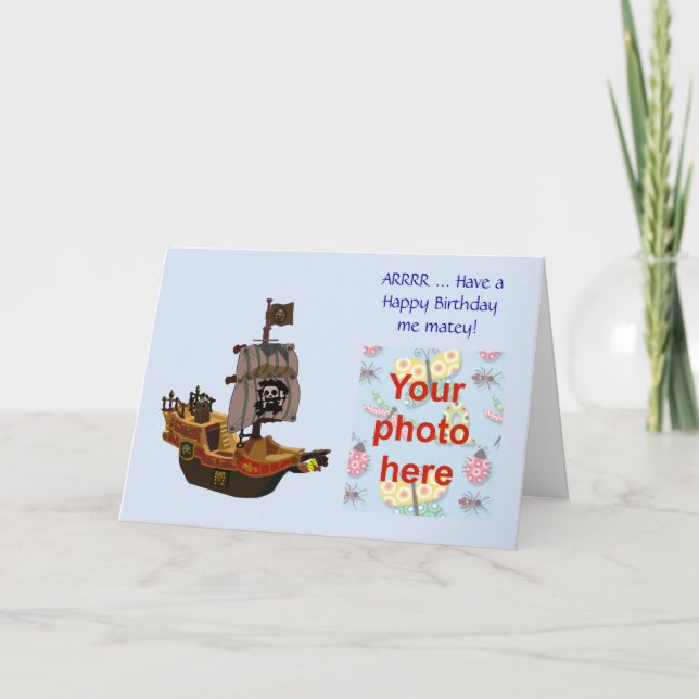 Tarjeta Cumpleaños feliz con pirateship, agrega tu propia  (Anverso)