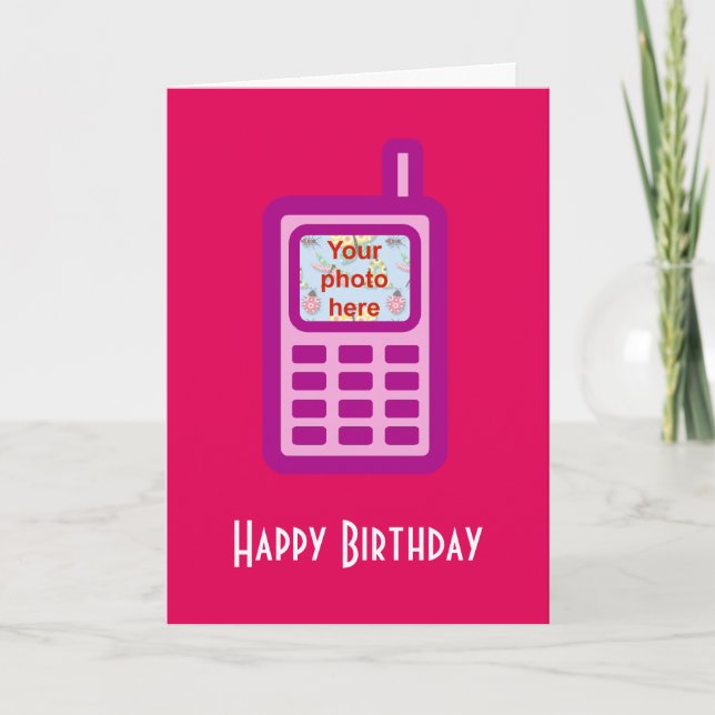 Tarjeta Cumpleaños feliz con teléfono celular rosa agregar (Anverso)