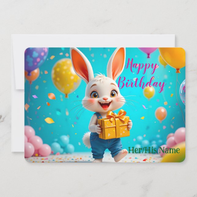 Tarjeta Cumpleaños Feliz Conejito Adorable  (Anverso)