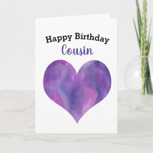 Tarjeta Cumpleaños Feliz Corazón Morado Acuarela Primo